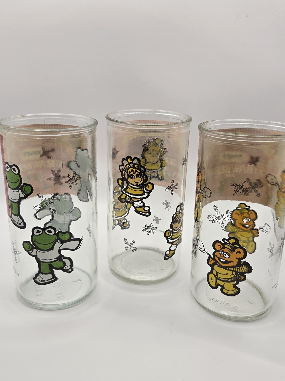 Set Of 3 HENSON 1989 MUPPET BABIES JELLY JAR GLASSES VINTAGE